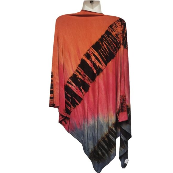 Art Of Cloth Tie Dye Colorful Cape Poncho Shawl Versatile Blouse Top Cover Up - Picture 2 of 7